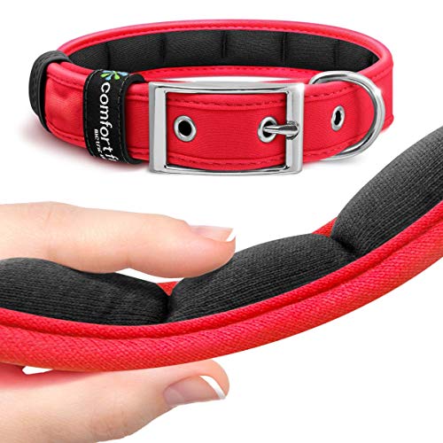 Metric USA - Bequemes Hundehalsband mit Schnalle, weich gepolsterte, verstellbare Halsbänder für Hunde, klein, mittel, groß, rot, groß (36,8 cm - 57,1 cm) von Metric USA