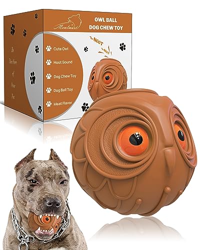 Giggle Ball for Dogs Owl Dog Toys for Aggressive Chewers Dog Ball Toy for Puppy Medium Large Dogs Natural Rubber Cute Owl Hoot Fun Giggle Sounds When Rolled or Shaken(Brown Owl) von Mewlmart