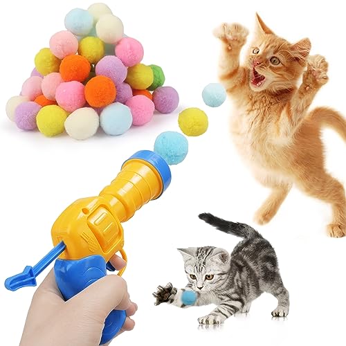 Mewlmart Cat Toys Interactive for Indoor Cats with Interactive Launchers Kitty Toys Cat Toys for Indoor Cats Self Play Cat Ball Toy Pom Pom Balls Puff Balls Cat Enrichment Toys 100 Ball von Mewlmart