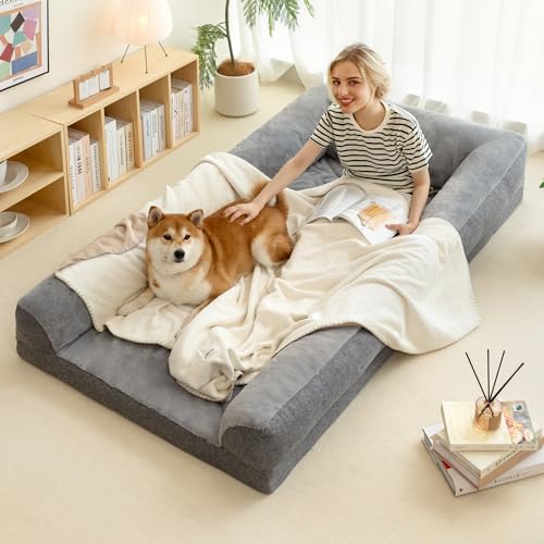 Mewoo Hundebett für Menschen, 180 x 99 x 27 cm, flauschig, extra groß, waschbar, großes Hundebett in menschlicher Größe mit abnehmbarem Bezug, riesiges Hundebett für Erwachsene Haustiere von Mewoo