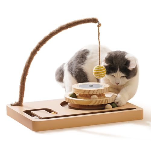 Mewoo Katzenball Track-Spielzeug, 3-stufiger Ballturm, interaktives Katzenspielzeug mit 360° drehbarer Stange und Sisalball, Katzenspielzeug für Katzen und Kätzchen von Mewoo