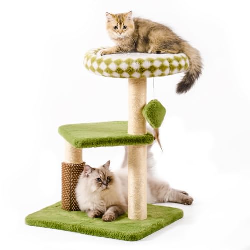 Mewoo Kleiner Katzenbaum Turm, Katzenturm mit Kratzbaum, Katzenbäume mit Abnehmbarer Katzenstange für Indoor-Katzen Große Erwachsene, Niedlicher Katzenbaum mit interaktivem Katzenspielzeug für von Mewoo