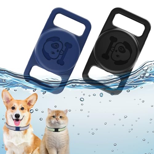 Mezrkuwr 2 Stück Hundehalsband Silikonhalter Anwendbar auf Airtag, Aufschiebbare Leichte wasserdichte Anwendbar auf Airtag Hund/Katze Haustierzubehör, Blau+Schwarz von Mezrkuwr