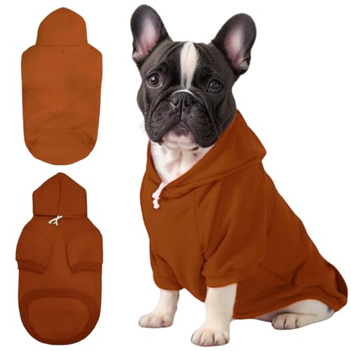 Mfiker Hunde-Kapuzenpullover für Herbst und Winter, für kleine Hunde, mit Loch für die Leine und Tasche, Kapuzen-Sweatshirt, für Jungen, Mädchen, kleine, mittelgroße Welpen, Hunde, Katzen (brauner von Mfiker