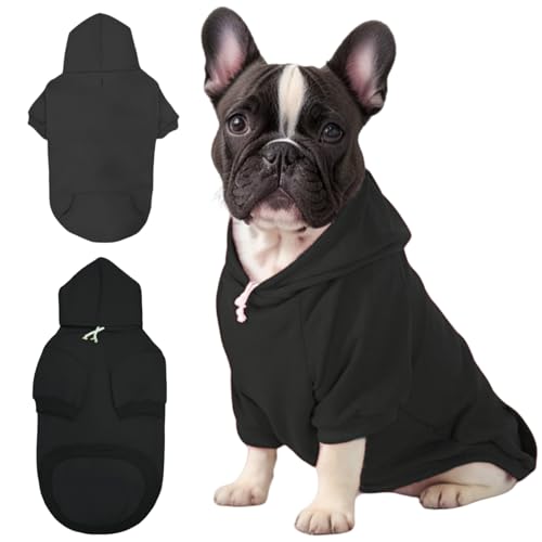 Mfiker Hunde-Kapuzenpullover für Herbst und Winter, für kleine Hunde, mit Loch für die Leine und Tasche, Kapuzen-Sweatshirt, für Jungen, Mädchen, kleine, mittelgroße Welpen, Hunde, Katzen (schwarzer von Mfiker