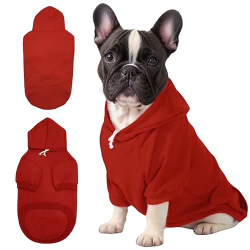 Mfiker Hunde-Kapuzenpullover für Herbst und Winter, für kleine Hunde, mit Loch für die Leine und Tasche, Kapuzen-Sweatshirt für Jungen, Mädchen, kleine, mittelgroße Welpen, Hunde, Katzen (roter von Mfiker