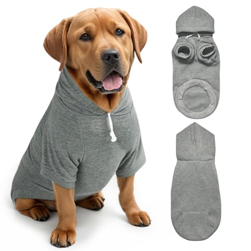 Mfiker Hunde-Kapuzenpullover mit Loch für die Leine, für große Hunde, Herbst und Winter, für große Hunde, kaltes Wetter, Kapuzen-Sweatshirt für große, mittelgroße Hunde und Katzen (grauer von Mfiker