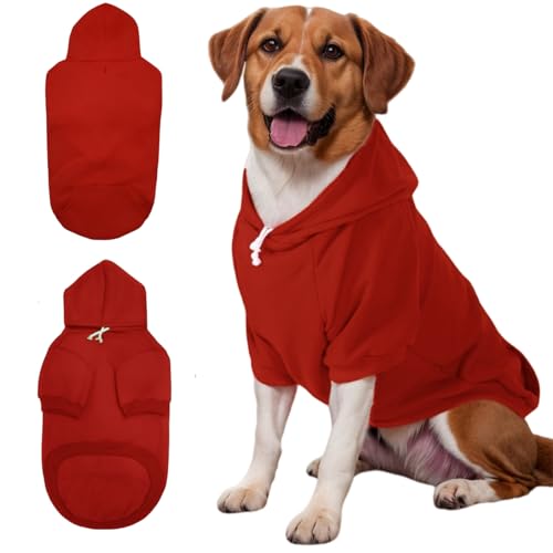 Mfiker Hunde-Kapuzenpullover mit Loch für die Leine, für große Hunde, Herbst und Winter, für große Hunde, kaltes Wetter, Kapuzen-Sweatshirt für große, mittelgroße Hunde und Katzen (roter von Mfiker