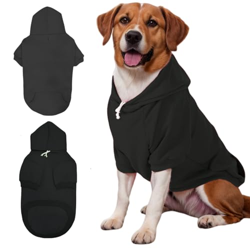 Mfiker Hunde-Kapuzenpullover mit Loch für die Leine, für große Hunde, Herbst und Winter, für große Hunde, kaltes Wetter, Kapuzen-Sweatshirt für große, mittelgroße Hunde und Katzen (schwarzer von Mfiker