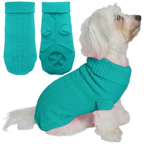 Mfiker Hundepullover für kleine Hunde, männlich, Mädchen, Herbst, Winter, kaltes Wetter, Strick-Rollkragenpullover, Kleidung mit Hinterbeinriemen für Welpen, kleine Hunde, Katzen (Blau, Größe M) von Mfiker