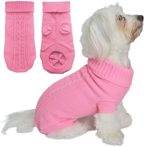 Mfiker Hundepullover für kleine Hunde, männlich, Mädchen, Herbst, Winter, kaltes Wetter, Strick-Rollkragenpullover, Kleidung mit Hinterbeinriemen für Welpen, kleine Hunde, Katzen (rosa Hundepullover, von Mfiker