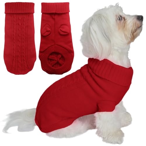 Mfiker Hundepullover für kleine Hunde, männlich, Mädchen, Herbst, Winter, kaltes Wetter, Strick-Rollkragenpullover, Kleidung mit Hinterbeinriemen für Welpen, kleine Hunde, Katzen (roter Hundepullover, von Mfiker