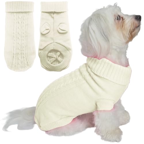 Mfiker Hundepullover für kleine Hunde, männlich, Mädchen, Herbst, Winter, kaltes Wetter, Strick-Rollkragenpullover, Kleidung mit Hinterbeinriemen für Welpen, kleine Hunde, Katzen (weißer von Mfiker