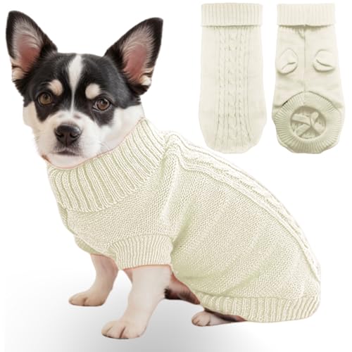 Mfiker Hundepullover für kleine Hunde, männlich, Mädchen, Herbst, Winter, kaltes Wetter, Strick-Rollkragenpullover, Kleidung mit Hinterbeinriemen für Welpen, kleine Hunde, Katzen (weißer von Mfiker