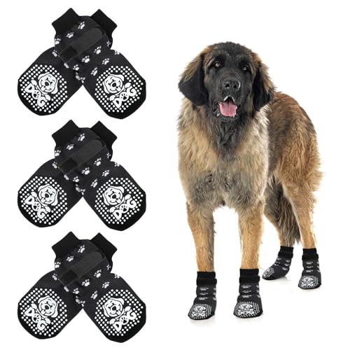 Mfsdai 3 Paar Anti Rutsch Socken für Hunde Hundesocken Schuhe Hund Outdoor mit Klettverschlus,Hundeschuhe Pfotenschutz für Hartholzböden für Kleine Mittlere und Große Hunde (XL) von Mfsdai