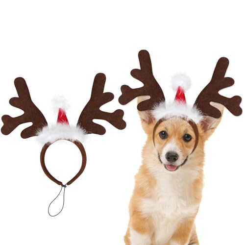 Mfsdai Hund Weihnachten Rentier Geweih Hundemütze Kopfschmuck, Verstellbare Weihnachtshaarreif Hunde Weihnachtskostüm Zubehör für Kleine und Mittelgroße Katzen und Hunde von Mfsdai