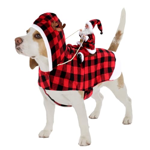 Mfsdai Hund Weihnachtskostüm, Santa Reiten Kleidung Hundekostüm, Hundepullover Mantel Weihnachten Schottenmuster für Kleine Mittel Große Hunde Katzen L von Mfsdai