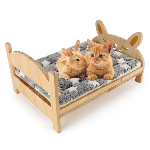 Mfsdai Kaninchenbett mit Weicher Matte, Abnehmbares Kleintierhaus,Holz Kaninchen Habitat für kleine Haustiere Meerschweinchen Hamster Frettchen Chinchilla Hase von Mfsdai