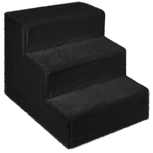 Hundetreppe für kleine Hunde 30 cm hoch schwarz - Leiter 3 Stufen, gepolstert mit flauschigem Stoff, der Fell imitiert, tragbar - Plattform für Sofa, Bett für Hund, Katze, kleine, ältere Tiere von Mg Design