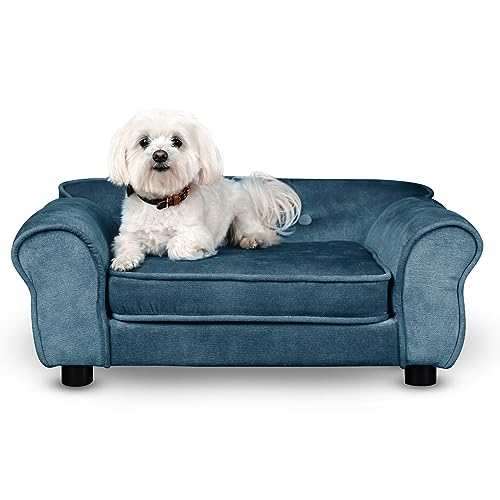 Mg Design Hunde Bett, Katzen Bett blau - Sofa für Hund, mit Armlehnen, Rückenlehne, aus strapazierfähigem Veloursstoff - dekoratives Sofa Klein für Kleintiere, für Katze, hundebett mittelgroße Hunde von Mg Design