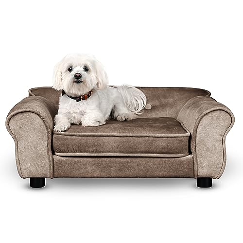 Mg Design Hunde Bett, Katzen Bett braun - Sofa für Hund, mit Armlehnen, Rückenlehne, aus strapazierfähigem Veloursstoff - dekoratives Sofa Klein für Kleintiere, für Katze, hundebett mittelgroße Hunde von Mg Design