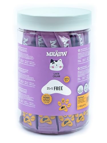 MHAUW Natural Cat Food auf Basis von Lebercreme 30 Stück à 15 Gr. - Ohne künstliche Farb- oder Geschmacksstoffe und Konservierungsmittel von Mhauw