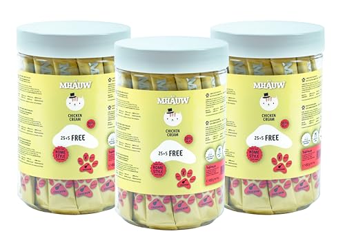 MHAUW Natural Chicken Cream Katzenfutter 30 Stück à 15 Gr. - Ohne künstliche Farb-, Aroma- und Konservierungsstoffe von Mhauw