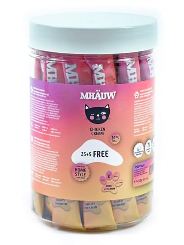 MHAUW Natural Chicken Cream Multivitamin Katzenfutter 30 Stück à 15 GR. Cad. - Ohne künstliche Farb- oder Geschmacksstoffe und Konservierungsmittel von Mhauw