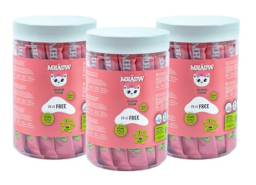 MHAUW Natural Cream Salmon Katzenfutter 30 Stück à 15 Gr. Cad - Ohne künstliche Farb-, Aroma- und Konservierungsstoffe von Mhauw