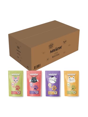 Mhauw Cream Mix Box 120 Stück (je 80 Gr. -30x4 Box) - Lachs, Huhn, Leber, Multivitamin - Ohne künstliche Farb-, Geschmacks- und Konservierungsstoffe von Mhauw