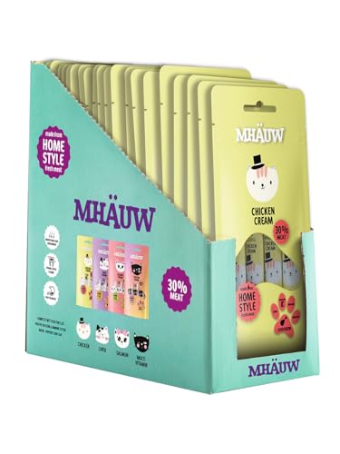 Mhauw Natural Chicken Cream Cat Food 80 Pz (15 Gr. Cad - 20 Pz x 4 Box) - Ohne künstliche Farb- oder Aromastoffe und Konservierungsmittel von Mhauw