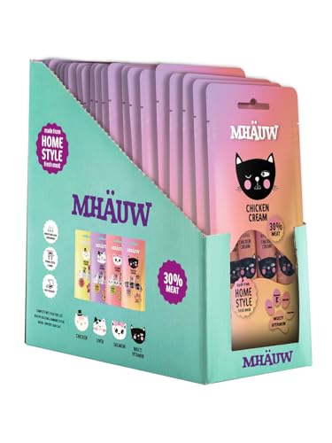 Mhauw Natural Chicken Cream Multivitamin Cat Food 80 Pz (15 Gr. Cad. - 20 Pz. x 4 Box) - Ohne künstliche Farb- oder Aromastoffe und Konservierungsmittel von Mhauw