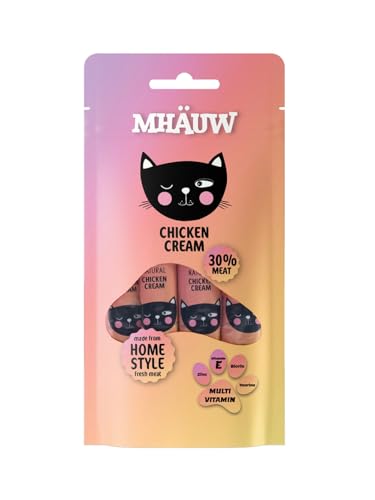 Mhauw Natural Chicken Cream Multivitamin Cat Food 80 Pz (15 Gr. Cad. - 20 Pz. x 4 Box) - Ohne künstliche Farb- oder Aromastoffe und Konservierungsmittel von Mhauw