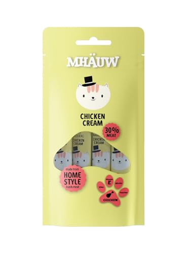 Mhauw Natural Cream Chicken Katzenfutter 4 St. 15 Gr. Cad - Ohne künstliche Farb- und Aromastoffe und ohne Konservierungsmittel von Mhauw