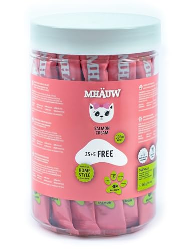 Mhauw Natural Cream Salmon Katzenfutter 30 Stück à 15 Gr. Cad - Ohne künstliche Farb-, Aroma- und Konservierungsstoffe von Mhauw