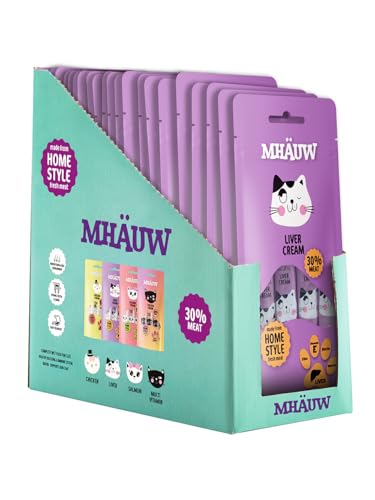 Mhauw Natural Creamed Liver Katzenfutter 80 Stück à 15 Gr. Cad. (20 Pz x4 Box) - Ohne künstliche Farb- oder Aromastoffe und Konservierungsmittel von Mhauw