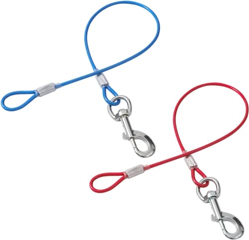 Mi Metty 2Pack Hundeleine Verlängerungsseil Kausicherfest Metall Kabel Leine,Hochbelastbar Trainingsleine Hundeleine Große Mittelgroße Hunde (Blau+Rot, 24 inch/60 cm) von Mi Metty