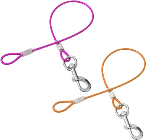 Mi Metty 2Pack Hundeleine Verlängerungsseil Kausicherfest Metall Kabel Leine,Hochbelastbar Trainingsleine Hundeleine Große Mittelgroße Hunde (Orange+Violett, 24 inch/60 cm) von Mi Metty