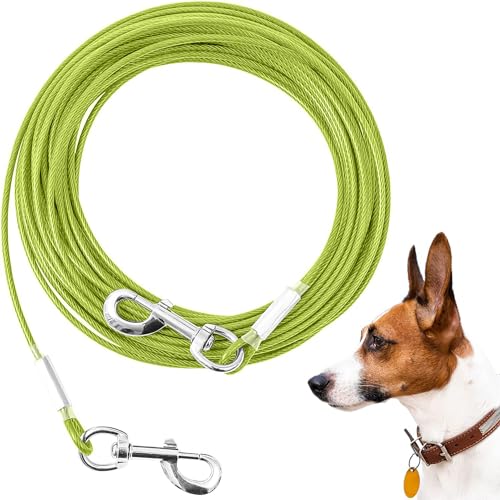 Mi Metty Tie-Out Leinen für Hunde,3/6/9/15m Kausichere Hundeleinen,Tie Out Cables Hofleine Für mittlere bis große Hunde(Grün,10FT-3M von Mi Metty