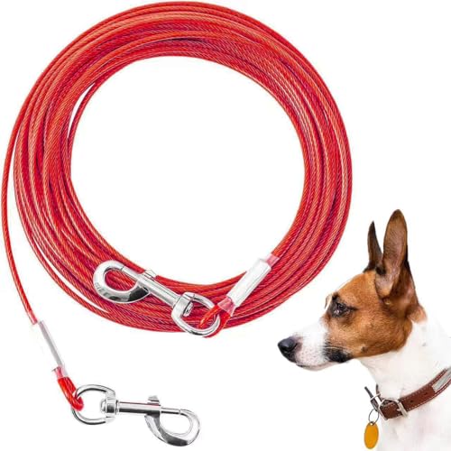 Mi Metty Tie-Out Leinen für Hunde,3/6/9/15m Kausichere Hundeleinen,Tie Out Cables Hofleine Für mittlere bis große Hunde(Rot,10FT-3M) von Mi Metty