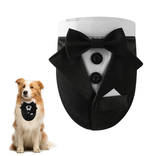 Hund Smoking Bandana Halsband, Hundefliege, Formale Hund Hochzeit Bandana Haustier Hochzeit Anzug Fliege Bandana mit Fliege und Verstellbarem Halsumfang für Hochzeit, Verlobung, Hundegeburtstag von MiOYOOW