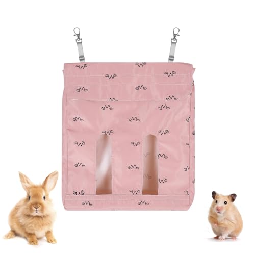 Kaninchen Heutasche, Kaninchen Hängefuttersack mit 2 Metallhaken Kleintier Heu Futterspender für Kaninchen Meerschweinchen Hamster Chinchillas Igel (2 Fenster) von MiOYOOW