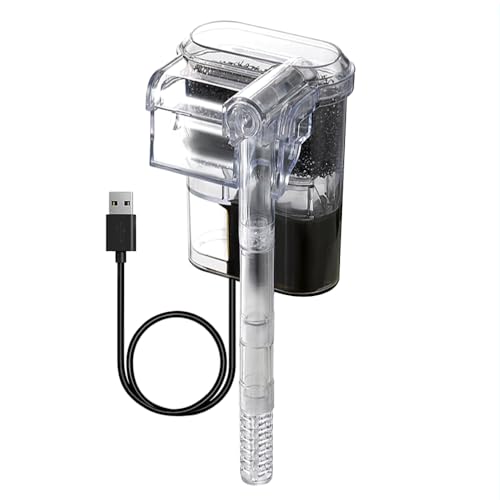 MiOYOOW Aquarienfilter, Leiser Aquariumfilter, USB Wasserfall Hang on Filter Aquarium mit Einstellbarem Wasserdurchfluss für Süßwasser Salzwasser von MiOYOOW