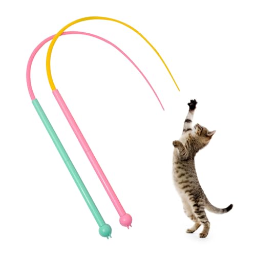 MiOYOOW Katzen Zauberstab Spielzeug, 2 Stück Mäuseschwanz Teaser Spielzeug aus Silikon Weicher Katzen Teaser Stick, Integrierte Metall Glocken für Hauskatzen von MiOYOOW