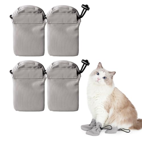 MiOYOOW Katzenpfoten Cover, 4 Stück Kratzfeste Katze Krallenabdeckungen mit Verstellbarem Kordelzug, wasserdichte Katzenstiefel zum Baden, Krallenschneiden und Füttern von Katzen von MiOYOOW