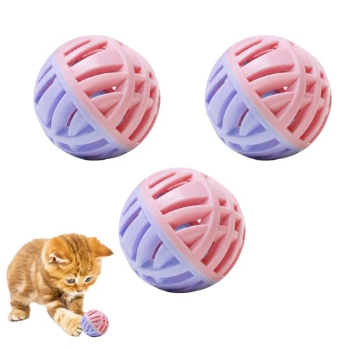 MiOYOOW Katzenspielzeug Ball, 3 Stück Hohler Katzenball mit Glöckchen, Kätzchen Spielen Sport Training Spielzeugball für Katzen von MiOYOOW