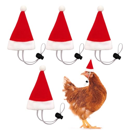 Miaija 4 Stück Weihnachts-Huhnmütze, Mini-Weihnachtsmannmütze, verstellbare Riemen, Tiermütze, Cosplay, Kostüm für Ente, Hennen, Kaninchen, Kätzchen von Miaija