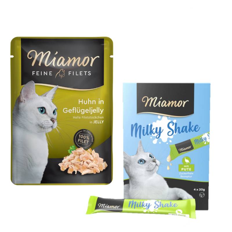 24 x 100 g Miamor Feine Filets + 4 x 20 g Milky Shake mit Pute gratis! - Huhn in Geflügeljelly von Miamor