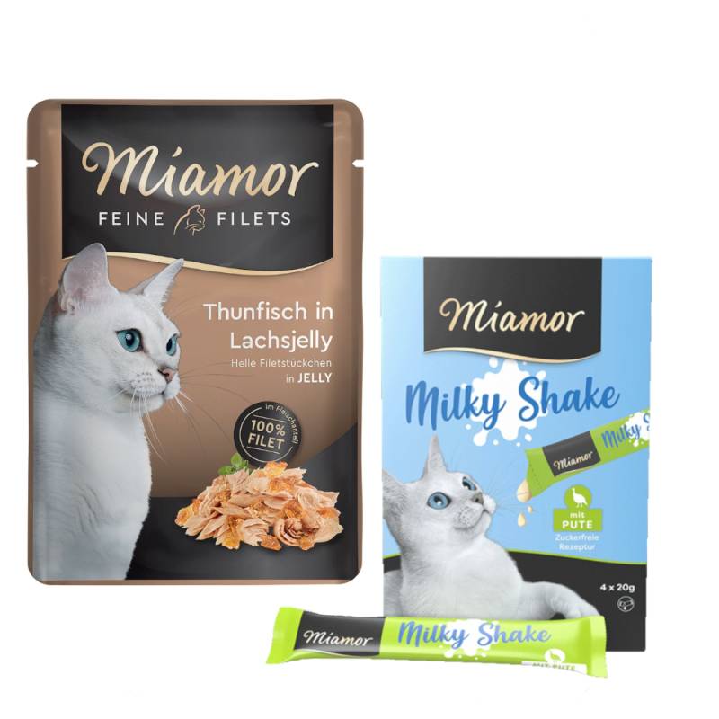 24 x 100 g Miamor Feine Filets + 4 x 20 g Milky Shake mit Pute gratis! - Thunfisch in Lachsjelly von Miamor