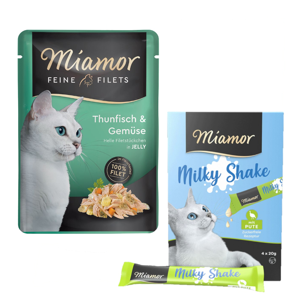 24 x 100 g Miamor Feine Filets + 4 x 20 g Milky Shake mit Pute gratis! - Thunfisch & Gemüse von Miamor